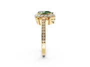 Floral Halo Engagement Ring Setting for Fancy Green Pear-Shaped Center with Large Halo Accents and Prong Head in Yellow Gold
