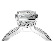 Solitaire Engagement Ring Setting for Princess Cut Center with Raised Channel Band and Prong Head in Platinum