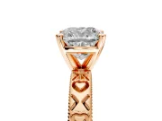 Solitaire Engagement Ring Setting for Cushion Cut Center with XO Engraved Band and Prong Head in Rose Gold