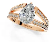 Split Shank Engagement Ring Setting for Pear-Shaped Center with Pave Split Shank and Prong Head in Rose Gold