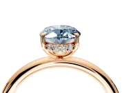 Hidden Halo Engagement Ring Setting for Fancy Blue Oval Center with Thin Rounded Band and Prong Head in Rose Gold