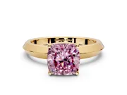 Solitaire Engagement Ring Setting for Fancy Pink Cushion Cut Center with Wide Knife Ridge Band and Prong Head in Yellow Gold