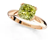 Solitaire Engagement Ring Setting for Fancy Yellow Cushion Cut Center with Reverse Tapered Band and Prong Head in Rose Gold