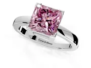 Solitaire Engagement Ring Setting for Fancy Pink Princess Cut Center with Plain Band and Flat Tab Prong Head in White Gold