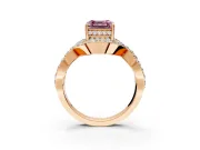 Halo Engagement Ring Setting for Fancy Pink Asscher Cut Center with Pave Infinity Twist Band and Prong Head in Rose Gold