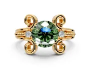 Solitaire Engagement Ring Setting for Fancy Green Round Cut Center with Twisted Band and Scroll Prong Head in Yellow Gold