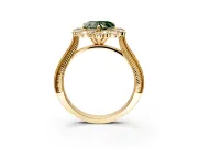 Milgrain Halo Engagement Ring Setting for Fancy Green Heart-Shaped Center with Bezel Point Accents and Prong Head in Yellow Gold