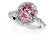Halo Engagement Ring Setting for Fancy Pink Oval Center with Inner Milgrain Border and Prong Head in Sterling Silver