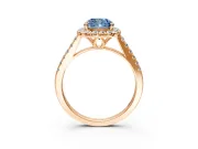 Halo Engagement Ring Setting for Fancy Blue Cushion Cut Center with Raised Halo, Pave Band and Prong Head in Rose Gold