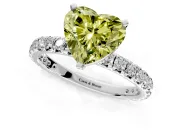 Solitaire Engagement Ring Setting for Fancy Yellow Heart-Shaped Center with Shared-Prong Accents and Prong Head in Platinum