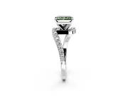Solitaire Engagement Ring Setting for Fancy Green Radiant Cut Center with Pave Bypass Swirl Band and Prong Head in White Gold
