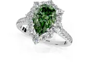 Halo Engagement Ring Setting for Fancy Green Pear-Shaped Center with Single-Row Pave, Open Basket and Prong Head in Platinum