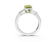 3 Stone Engagement Ring Setting for Fancy Yellow Radiant Cut Center with Channel Baguette Accents and Prong Head in Platinum