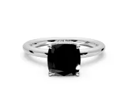 Hidden Halo Engagement Ring Setting for Fancy Black Cushion Cut Center with Thin Rounded Band and Prong Head in Platinum