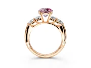 5 Stone Engagement Ring Setting for Fancy Pink Round Cut Center with Graduated Accents and Prong Head in Rose Gold