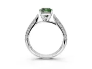 Solitaire Engagement Ring Setting for Fancy Green Cushion Cut Center with Multi-Row Accents and Prong Head in Platinum