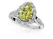 Floral Halo Engagement Ring Setting for Fancy Yellow Pear-Shaped Center with Large Halo Accents and Prong Head in Platinum