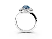 Floral Halo Engagement Ring Setting for Fancy Blue Round Cut Center with Pave Accents and Prong Head in Sterling Silver