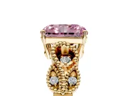 Leaf Engagement Ring Setting for Fancy Pink Princess Cut Center with Milgrain Accent Band and Prong Head in Yellow Gold