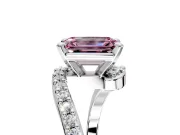 Solitaire Engagement Ring Setting for Fancy Pink Emerald Cut Center with Pave Bypass Swirl Band and Prong Head in Platinum