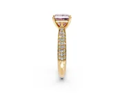 Solitaire Engagement Ring Setting for Fancy Pink Princess Cut Center with Multi-Row Accents and Prong Head in Yellow Gold