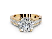 Solitaire Engagement Ring Setting for Round Cut Center with Channel Band and Double Claw Prong Head in Yellow Gold