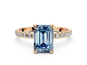 Solitaire Engagement Ring Setting for Fancy Blue Emerald Cut Center with Fine Pave Narrow Band and Prong Head in Rose Gold