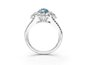 Halo Engagement Ring Setting for Fancy Blue Pear-Shaped Center with Two-Strand Split Shank and Prong Head in Sterling Silver