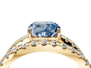 Solitaire Engagement Ring Setting for Fancy Blue Cushion Cut Center with Wide-Open Split Shank and Prong Head in Yellow Gold