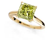 Solitaire Engagement Ring Setting for Fancy Yellow Princess Cut Center with Narrow Cathedral Band and Prong Head in Yellow Gold