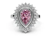 Halo Engagement Ring Setting for Fancy Pink Pear-Shaped Center with Milgrain Bezel Rim, Plain Band and Prong Head in Platinum