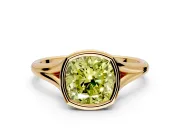 Solitaire Engagement Ring Setting for Fancy Yellow Cushion Cut Center with V Split Shank and Bezel Head in Yellow Gold