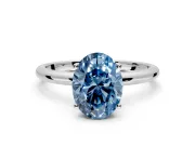 Hidden Halo Engagement Ring Setting for Fancy Blue Oval Center with Thin Round-Wire Band and Prong Head in Platinum
