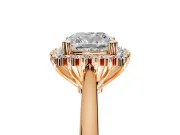 Starburst Halo Engagement Ring Setting for Cushion Cut Center with Thin Round-Wire Band and Prong Head in Rose Gold