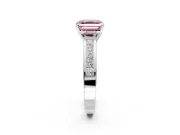 Solitaire Engagement Ring Setting for Fancy Pink Asscher Cut Center with Princess Cut Channel Band and Prong Head in White Gold