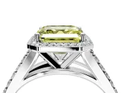 Halo Engagement Ring Setting for Fancy Yellow Asscher Cut Center with Narrow Pave Split Shank and Prong Head in Sterling Silver