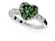 3 Stone Engagement Ring Setting for Fancy Green Heart-Shaped Center with Baguette Accents and Prong Head in White Gold