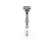 Solitaire Engagement Ring Setting for Fancy Green Asscher Cut Center with Milgrain Bezel Accents and Prong Head in Platinum