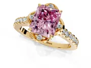 Floral Engagement Ring Setting for Fancy Pink Radiant Cut Center with Pave Band and Floral Prong Head in Yellow Gold