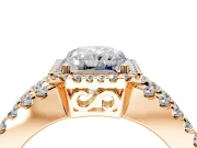 Halo Engagement Ring Setting for Radiant Cut Center with Wide-Open Pave Split Shank and Prong Head in Rose Gold