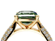 Solitaire Engagement Ring Setting for Fancy Green Asscher Cut Center with Multi-Row Accents and Prong Head in Yellow Gold