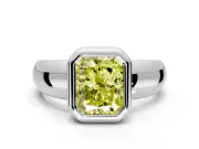 Solitaire Engagement Ring Setting for Fancy Yellow Radiant Cut Center with Wide Band and Bezel Head in Platinum