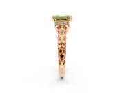 Solitaire Engagement Ring Setting for Fancy Yellow Emerald Cut Center with Filigree Band and Prong Head in Rose Gold