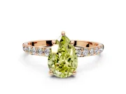 Solitaire Engagement Ring Setting for Fancy Yellow Pear-Shaped Center with Pave Accents and Prong Head in Rose Gold