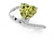 Solitaire Engagement Ring Setting for Fancy Yellow Heart-Shaped Center with Pave Bypass Swirl Band and Prong Head in Sterling Silver