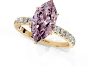 Solitaire Engagement Ring Setting for Fancy Pink Marquise Center with Large Accent Band and Prong Head in Yellow Gold