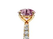 Solitaire Engagement Ring Setting for Fancy Pink Round Cut Center with Micro Pave Band and Prong Head in Yellow Gold