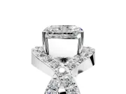 Halo Engagement Ring Setting for Radiant Cut Center with Pave Infinity Twist Band and Prong Head in Platinum
