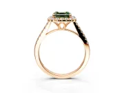 Halo Engagement Ring Setting for Fancy Green Asscher Cut Center with Raised Halo, Pave Band and Prong Head in Rose Gold
