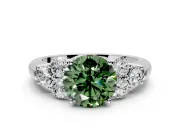 Cluster Engagement Ring Setting for Fancy Green Round Cut Center with Round Cut Accent Frame and Prong Head in White Gold